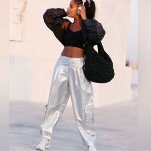 NWOT Free People Mesmerize Me Silver Metallic Cargo Pant, M